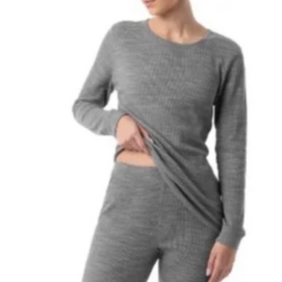 Fruit of the Loom Women's Long Underwear Waffle Crew Neck Thermal Top gray grey - Picture 8 of 8